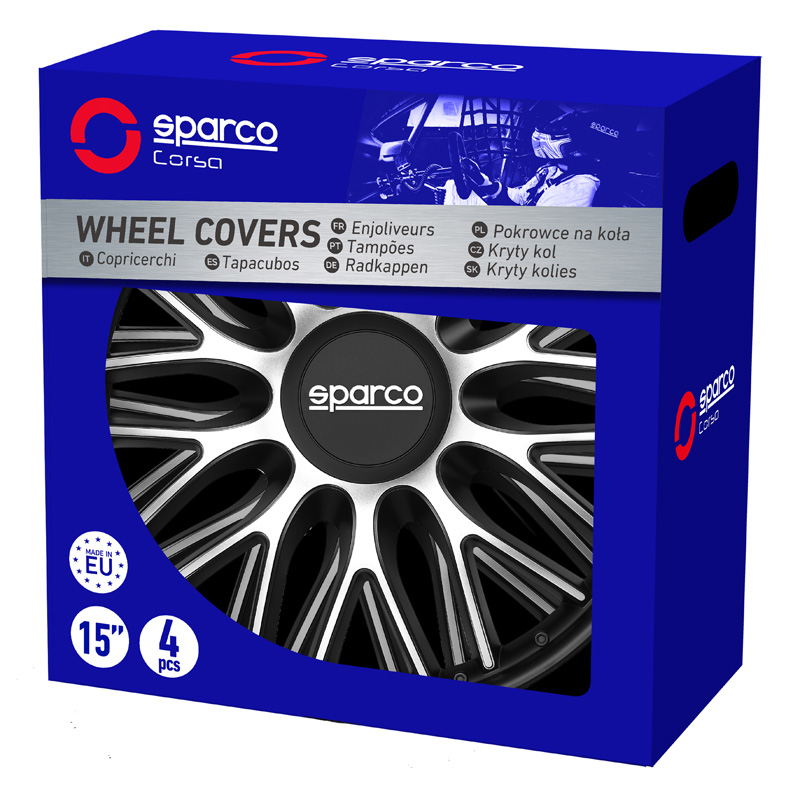 Sparco Wieldoppen Roma - 16-inch - Zilver/Zwart - Set van 4 stuks
