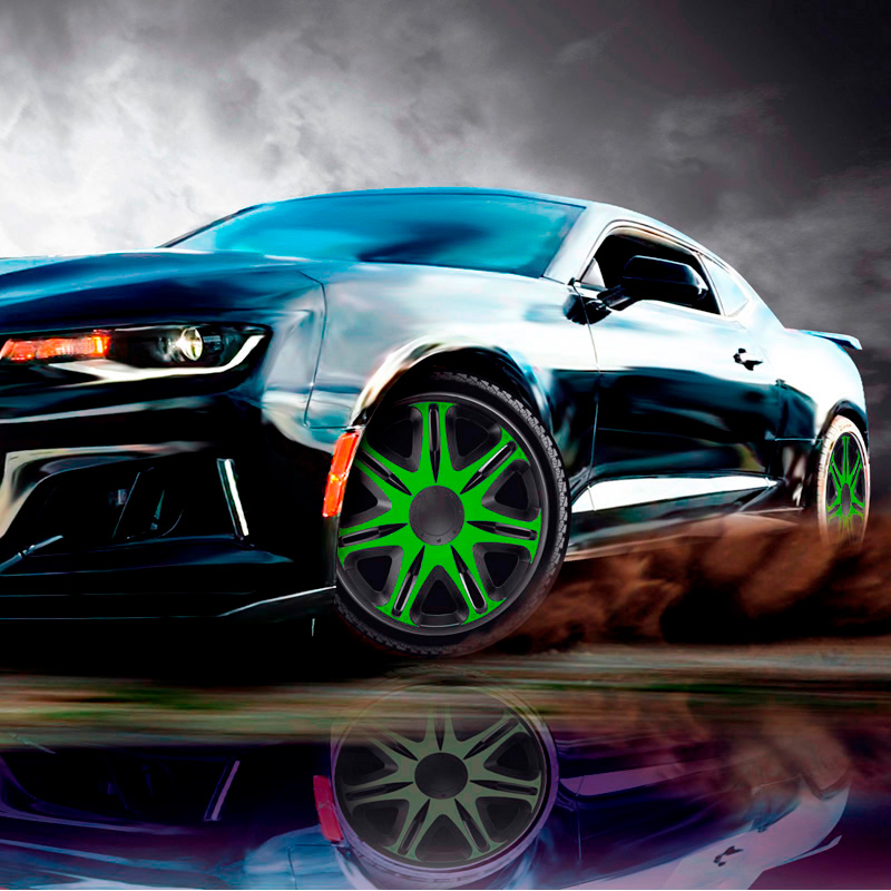 4-Delige J-Tec Wieldoppenset Nascar 15-inch zwart/groen