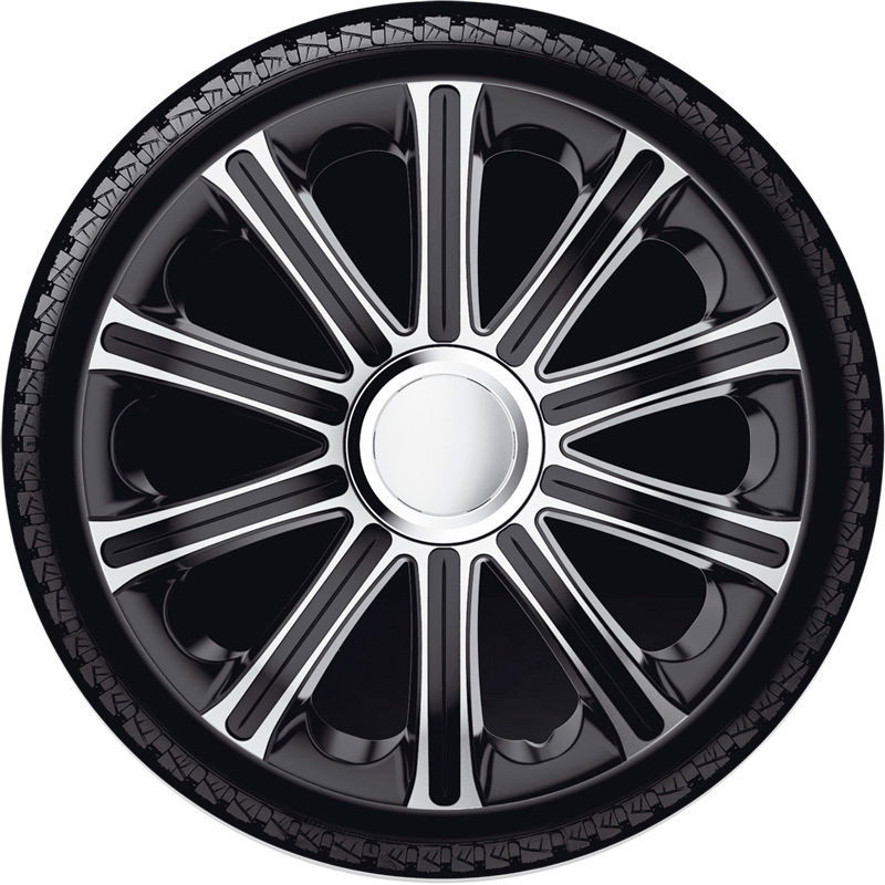 4-Delige J-Tec Wieldoppenset Modena 13-inch zilver/zwart + chroom ring