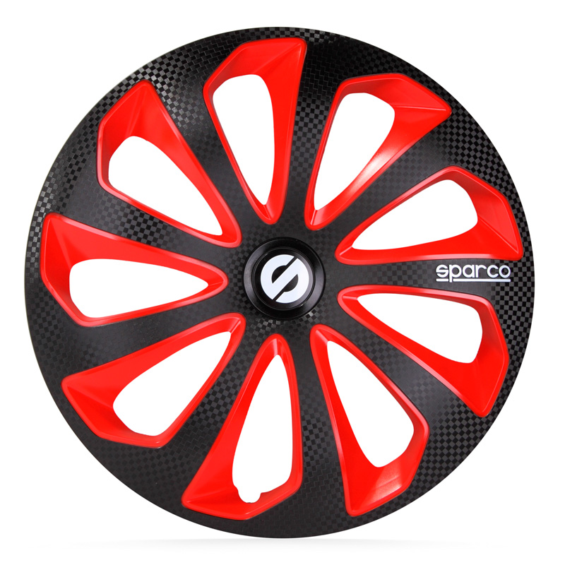 Sparco Wieldoppen Sicilia - 13-inch - Zwart/Rood/Carbon - Set van 4 stuks