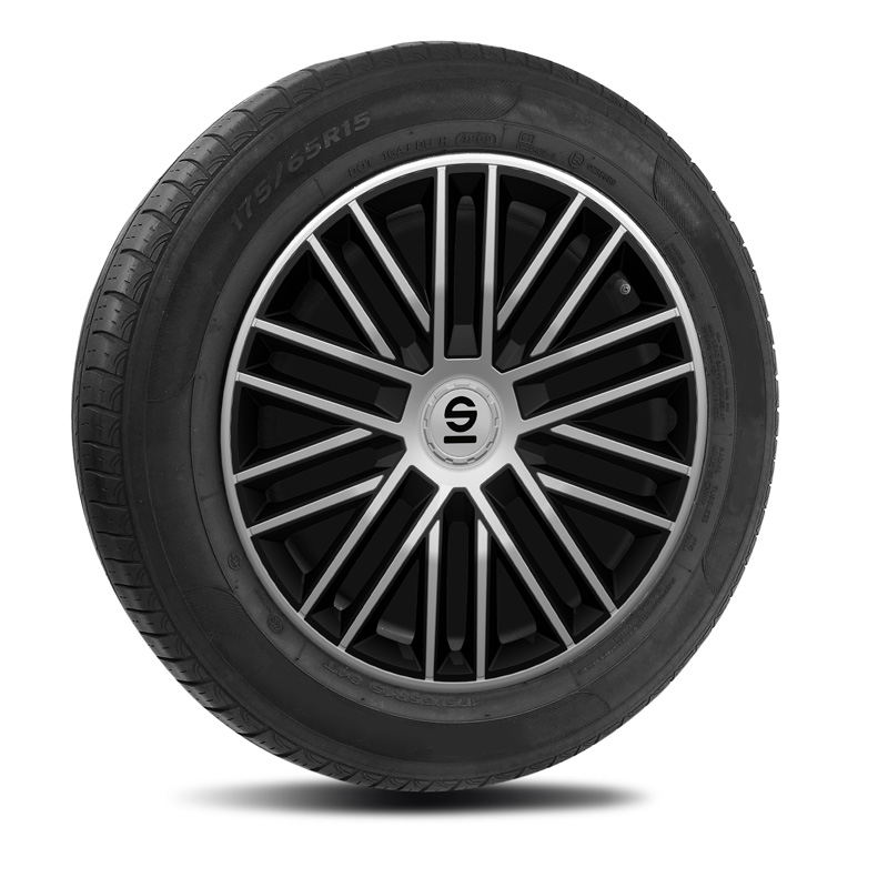 Sparco Wieldoppen Bergamo - 14-inch - Zilver/Zwart - Set van 4 stuks