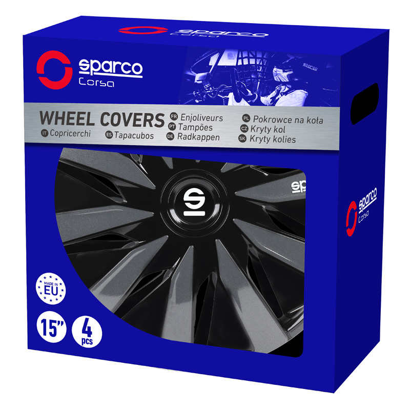 Sparco Wieldoppen Lazio - 13-inch - Zwart/Grijs - Set van 4 stuks