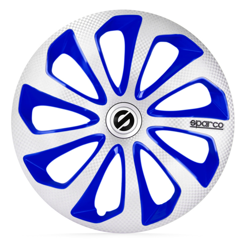 Sparco Wieldoppen Sicilia - 15-inch - Zilver/Blauw/Carbon - Set van 4 stuks