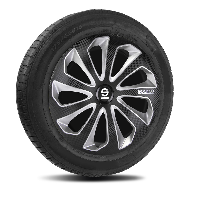 Sparco Wieldoppen Sicilia - 13-inch - Zwart/Zilver/Carbon - Set van 4 stuks