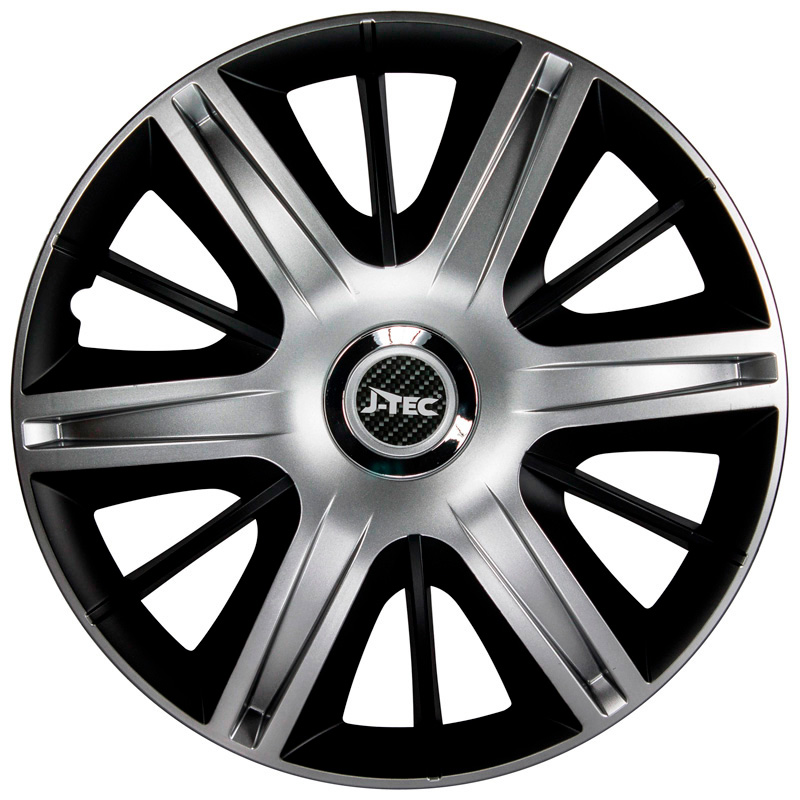 J-Tec 4-Delige Wieldoppenset Maximus 15-inch zilver/zwart + chroom ring