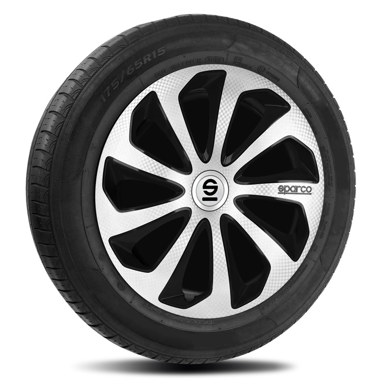 Sparco Wieldoppen Sicilia - 16-inch - Zilver/Zwart/Carbon - Set van 4 stuks