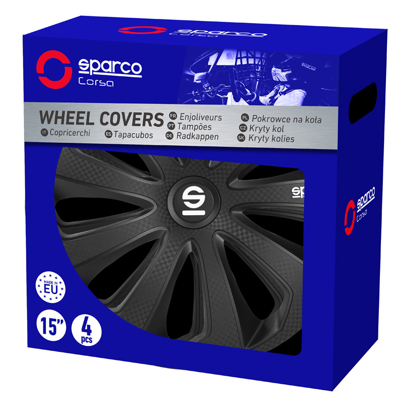 Sparco Wieldoppen Sicilia - 16-inch - Zwart/Carbon - Set van 4 stuks