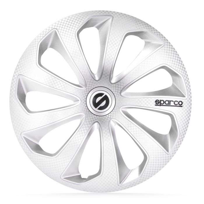 4-Delige Sparco Wieldoppenset Sicilia 15-inch zilver/carbon