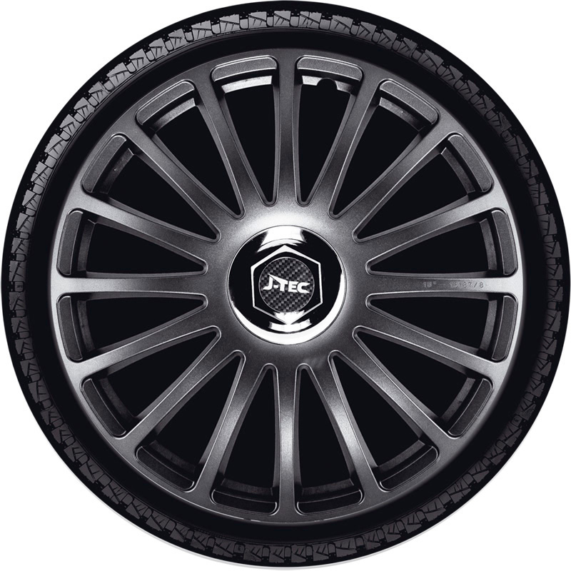 J-Tec 4-Delige Wieldoppenset Grand Prix R 13-inch grijs + chroom ring