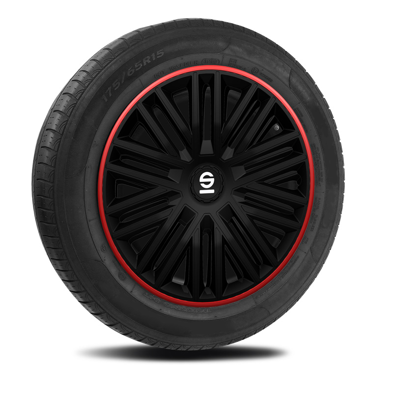 Sparco Wieldoppen Bergamo - 16-inch - Zwart/Rood - Set van 4 stuks