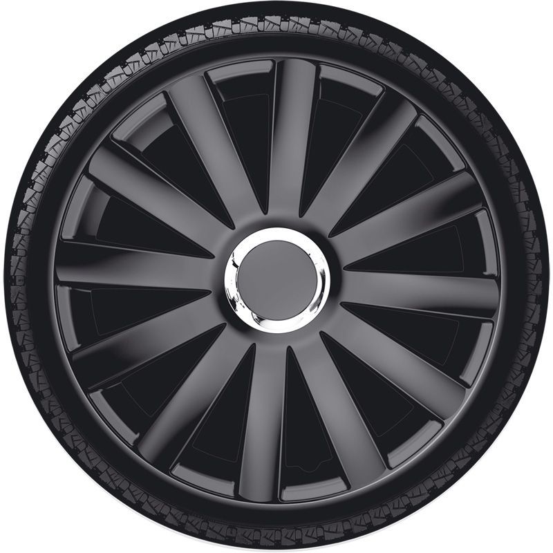 4-Delige Wieldoppenset Spyder 14-inch zwart + chroom ring