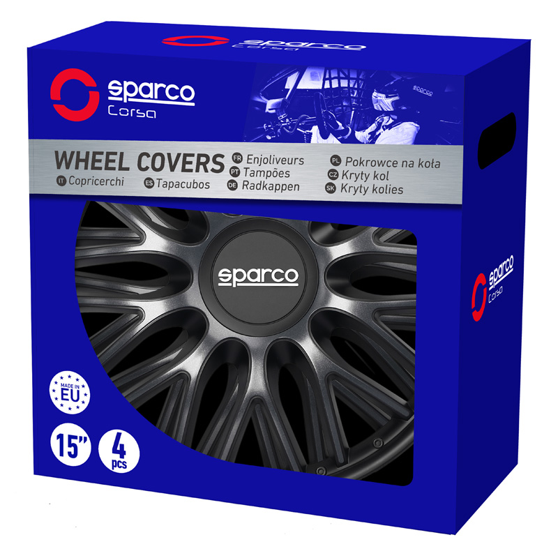 Sparco Wieldoppen Roma - 16-inch - Grijs/Zwart - Set van 4 stuks