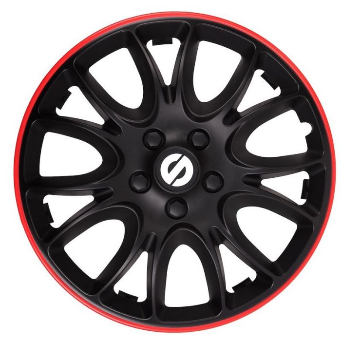 4-Delige Sparco Wieldoppenset Veneto 15-inch zwart/rood