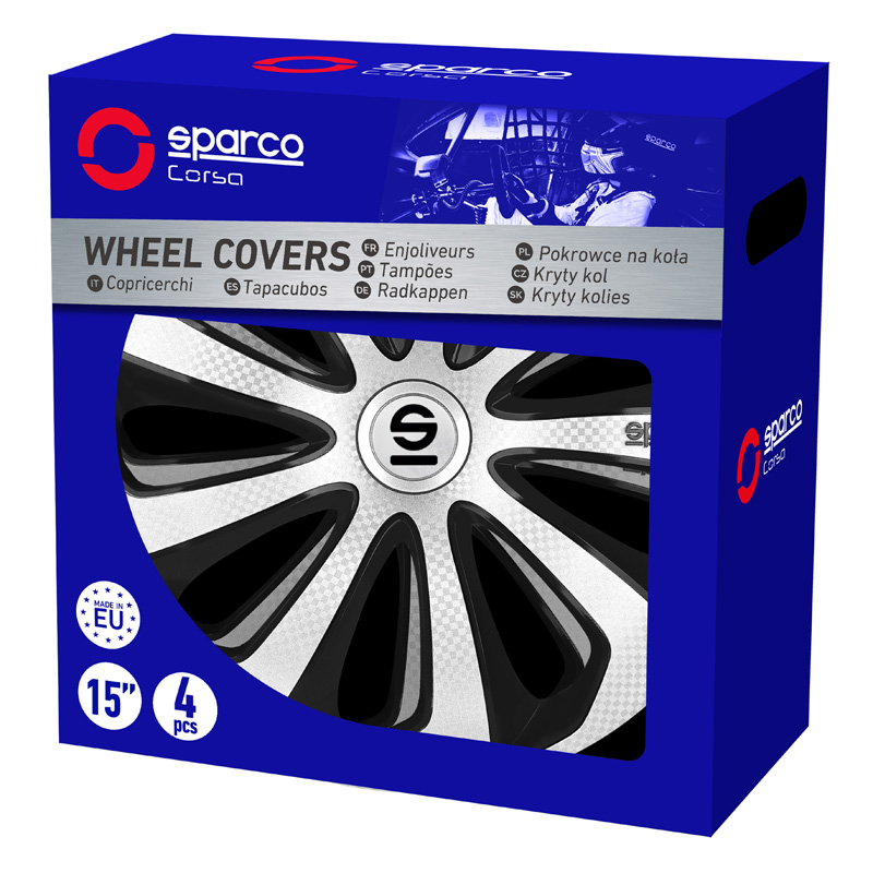 Sparco Wieldoppen Sicilia - 16-inch - Zilver/Zwart/Carbon - Set van 4 stuks