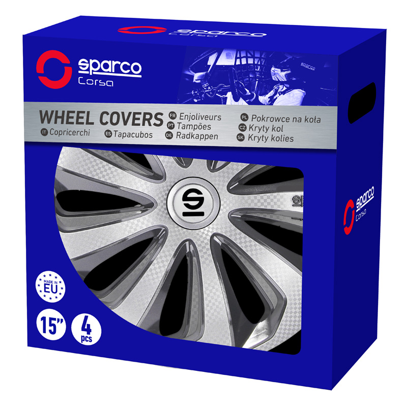 Sparco Wieldoppen Sicilia - 16-inch - Zilver/Grijs/Carbon - Set van 4 stuks