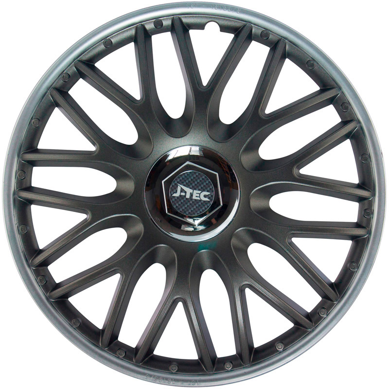 J-Tec 4-Delige Wieldoppenset Orden SR 14-inch grijs/zilver + chroom ring