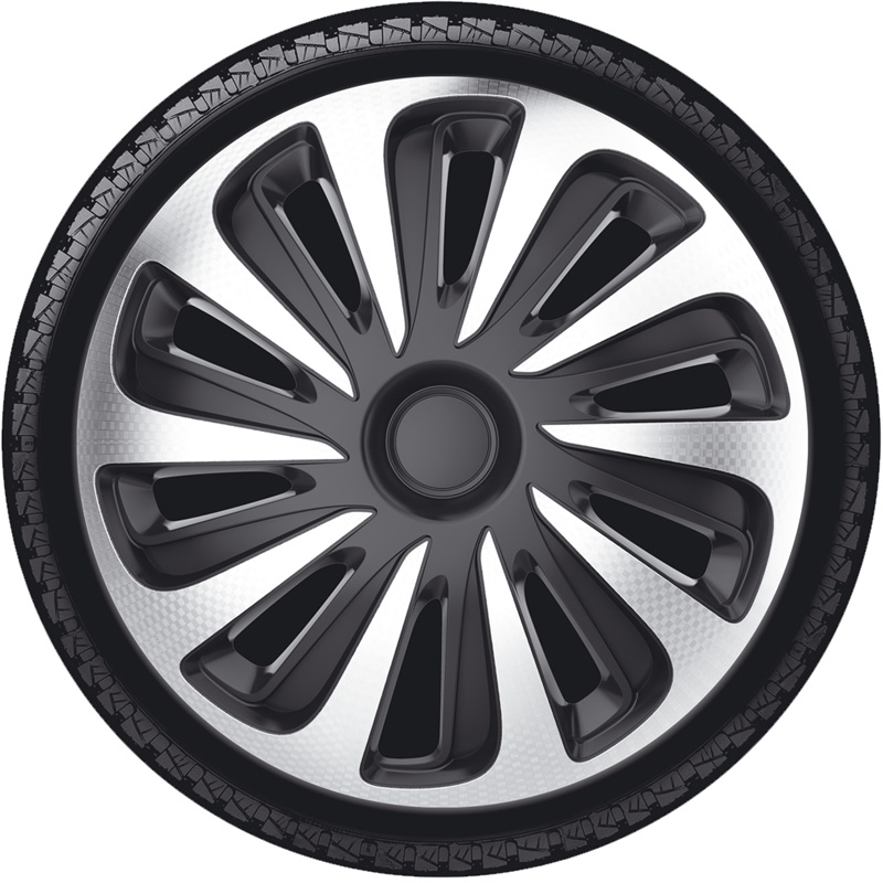 4-Delige Wieldoppenset Caliber 16-inch zilver/zwart carbon-look