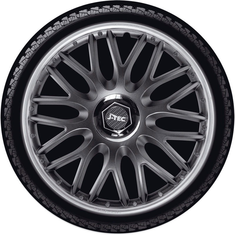 4-Delige J-Tec Wieldoppenset Orden SR 15-inch grijs/zilver + chroom ring